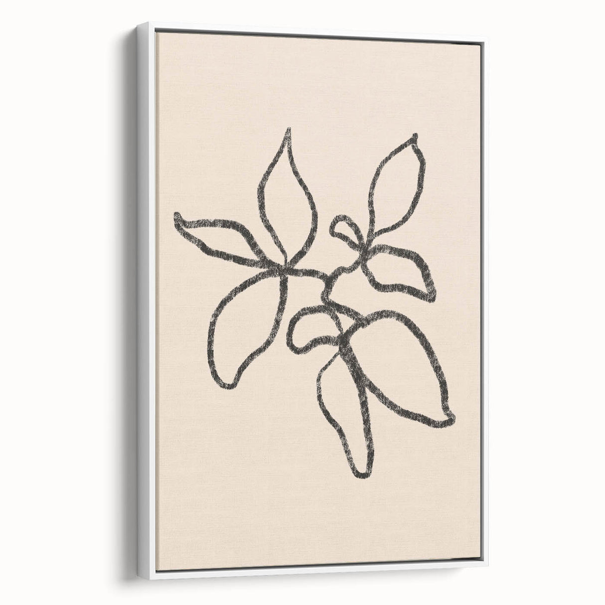 Framed abstract minimalist wall art in a sleek white frame, showcasing subtle color gradients and geometric shapes, ideal for modern decor.