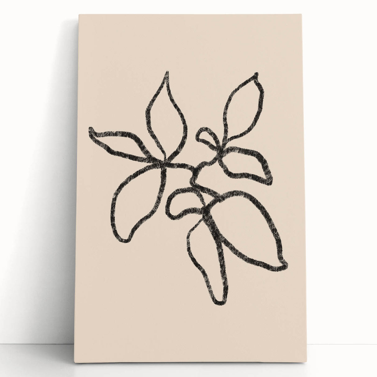Abstract minimalist wall art collection on stretched canvas, featuring soft earth tones and geometric shapes, perfect for modern decor.