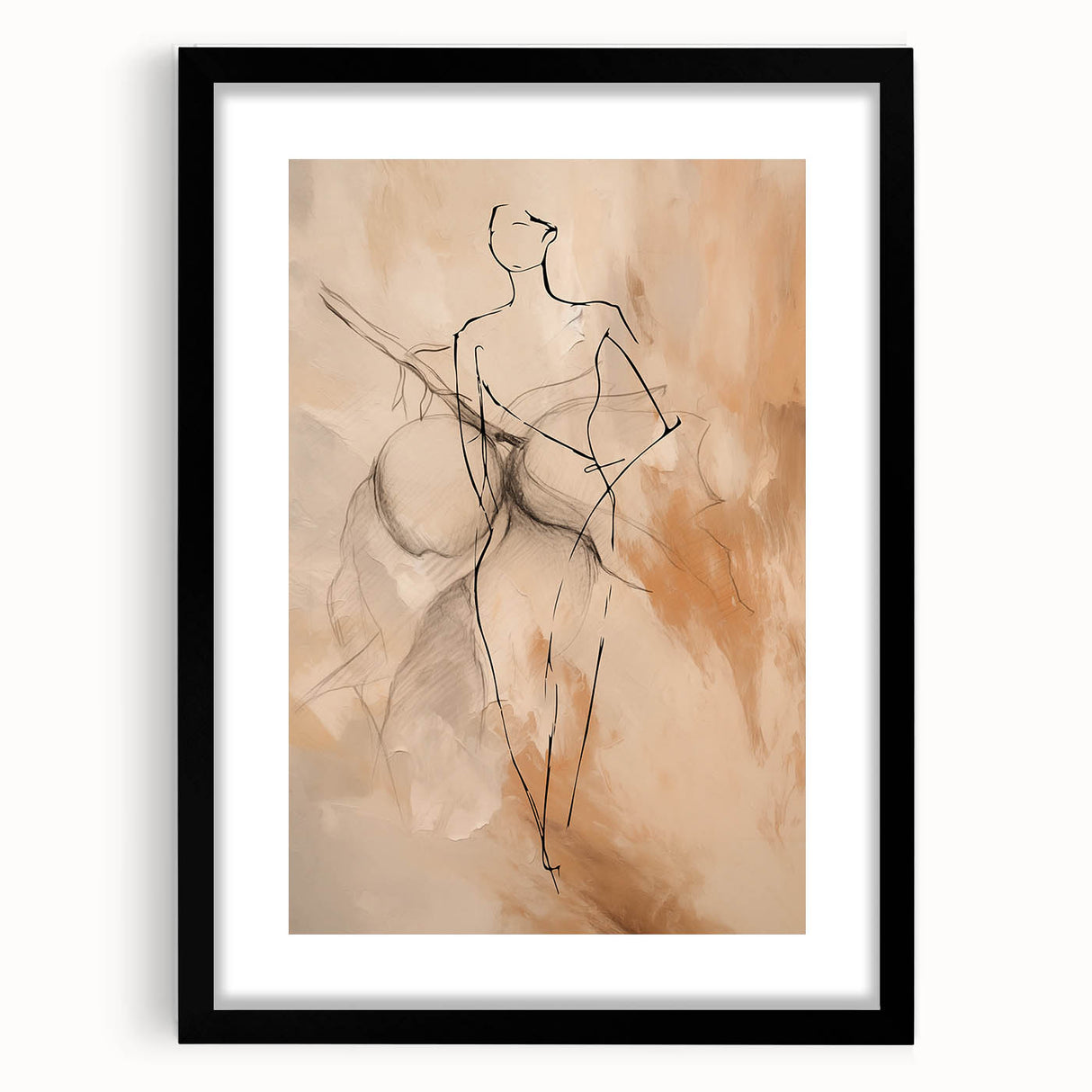 Abstract minimalist wall art collection in a sleek black frame, showcasing geometric shapes and soft colors, perfect for modern decor.