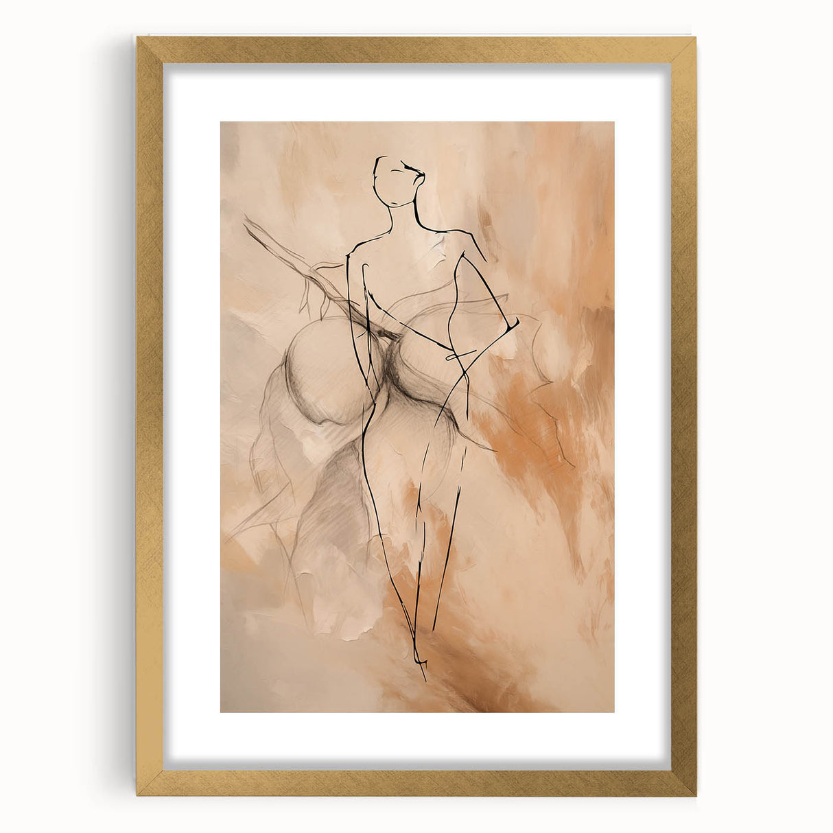 Abstract minimalist wall art design featuring a chic gold frame and mat, perfect for modern decor, showcasing elegant simplicity and sophistication.