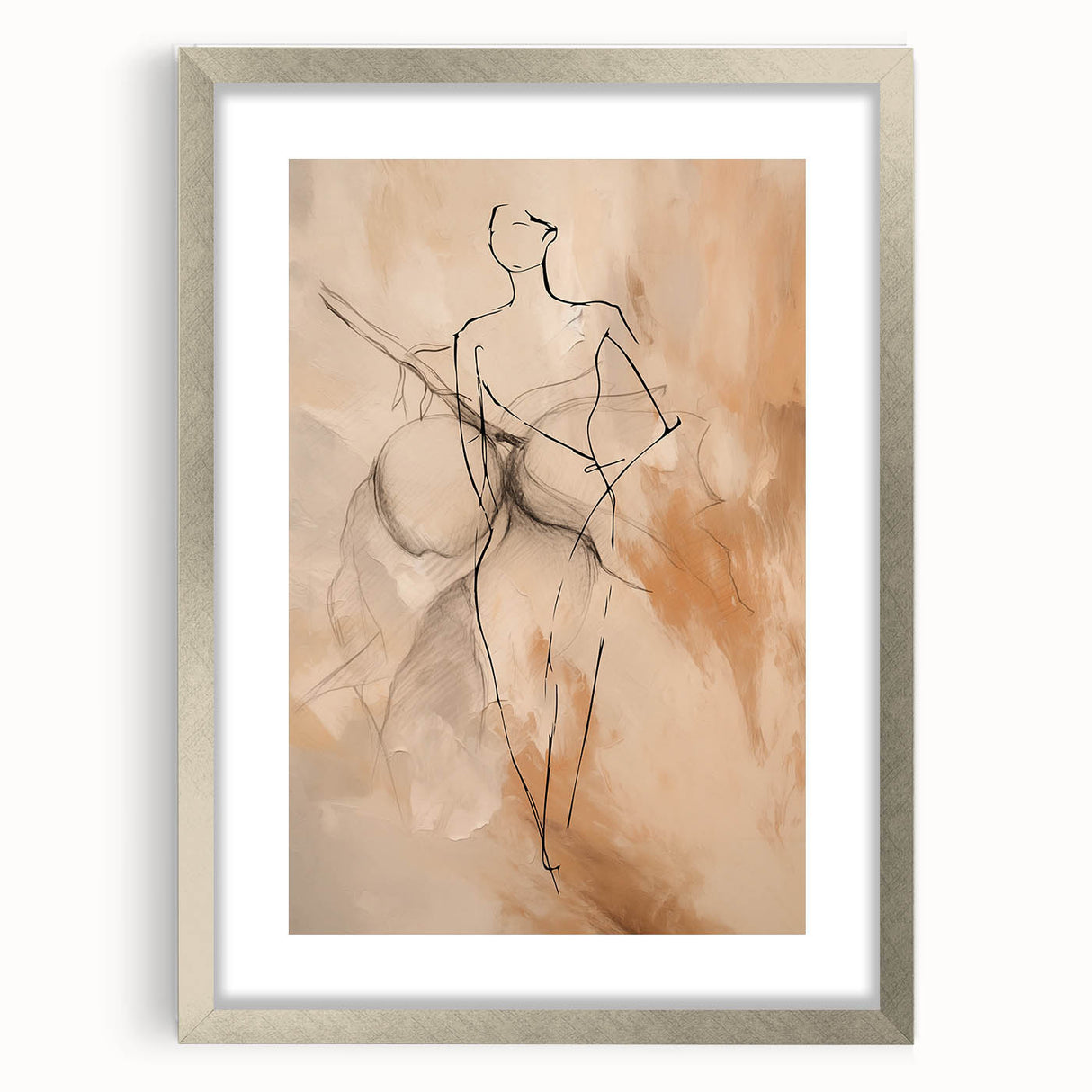 Framed abstract minimalist wall art design featuring a silver mat, showcasing geometric shapes in calming colors, perfect for modern decor.