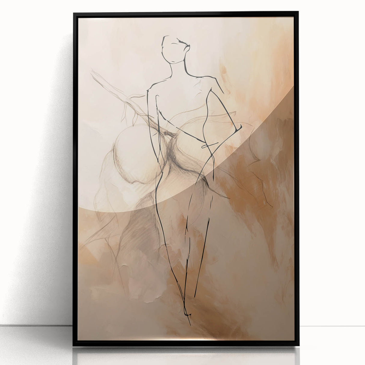Framed abstract minimalist wall art design in black acrylic, showcasing geometric shapes and clean lines, perfect for modern decor.