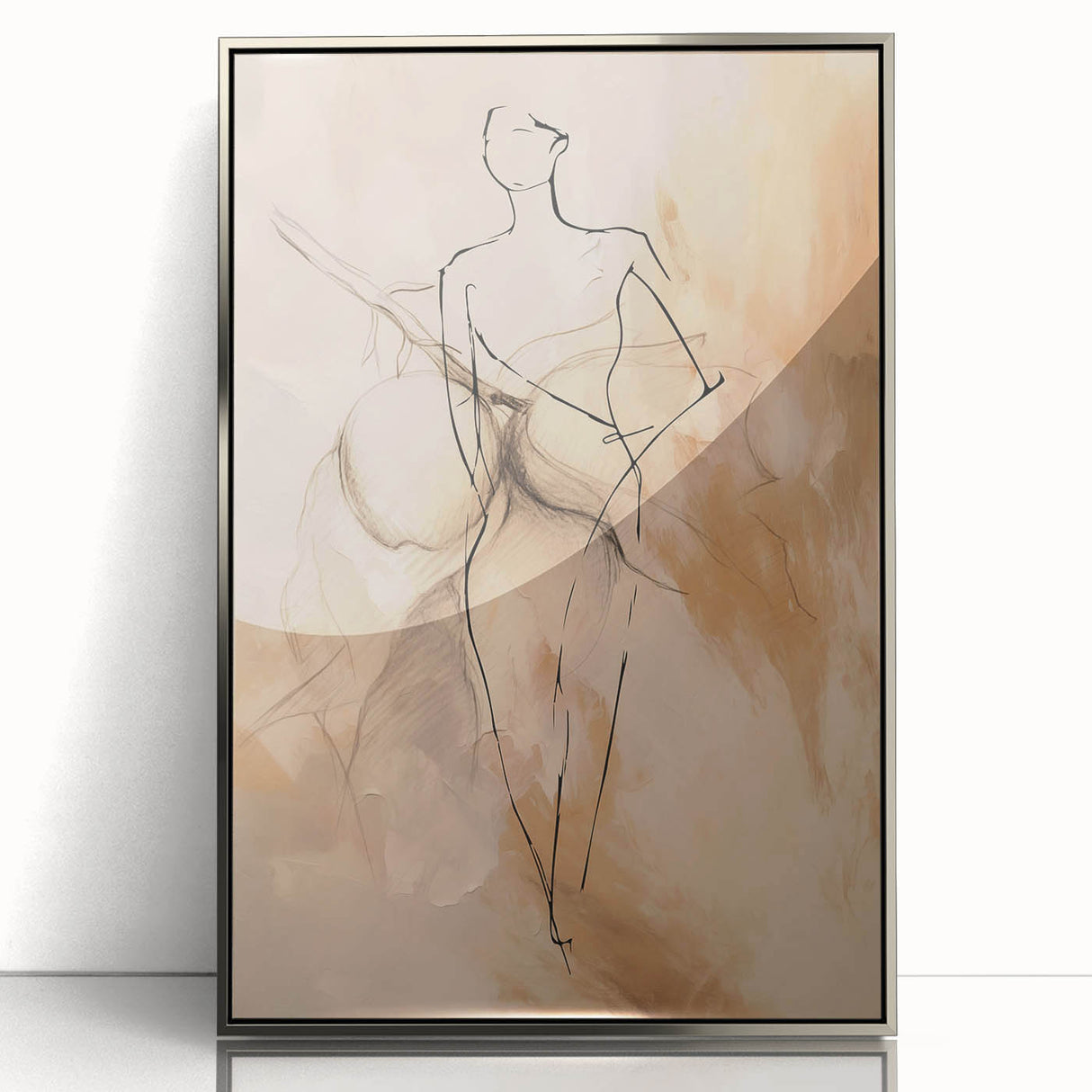 Framed abstract minimalist wall art design showcasing soft gray and silver tones with sleek acrylic finish, perfect for modern decor.