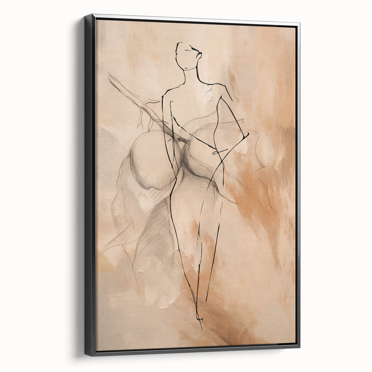 Framed black abstract minimalist wall art canvas showcasing a sleek side view with a contemporary design, perfect for modern decor.