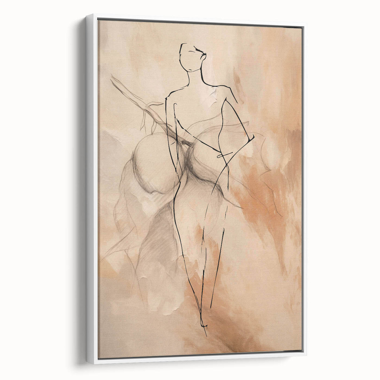 Framed abstract minimalist wall art in a sleek white frame, showcasing soft colors and geometric patterns, perfect for modern decor.