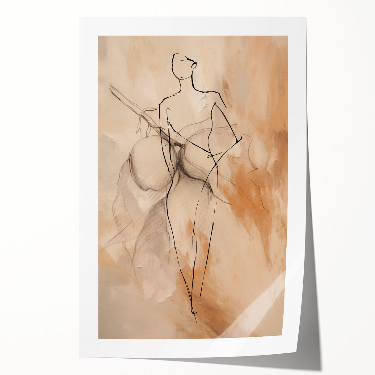 Abstract minimalist wall art print featuring soft pastel colors and geometric shapes, rolled and ready for display in a contemporary setting.