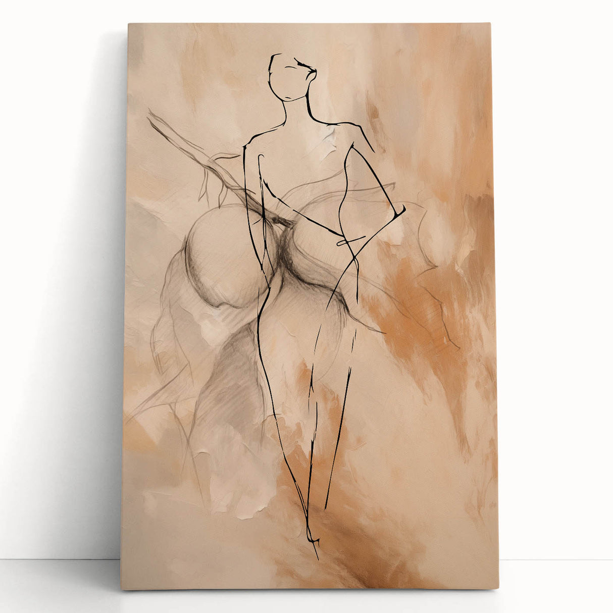 Abstract minimalist wall art collection on stretched canvas, showcasing soft neutral tones and geometric shapes, ideal for modern decor.