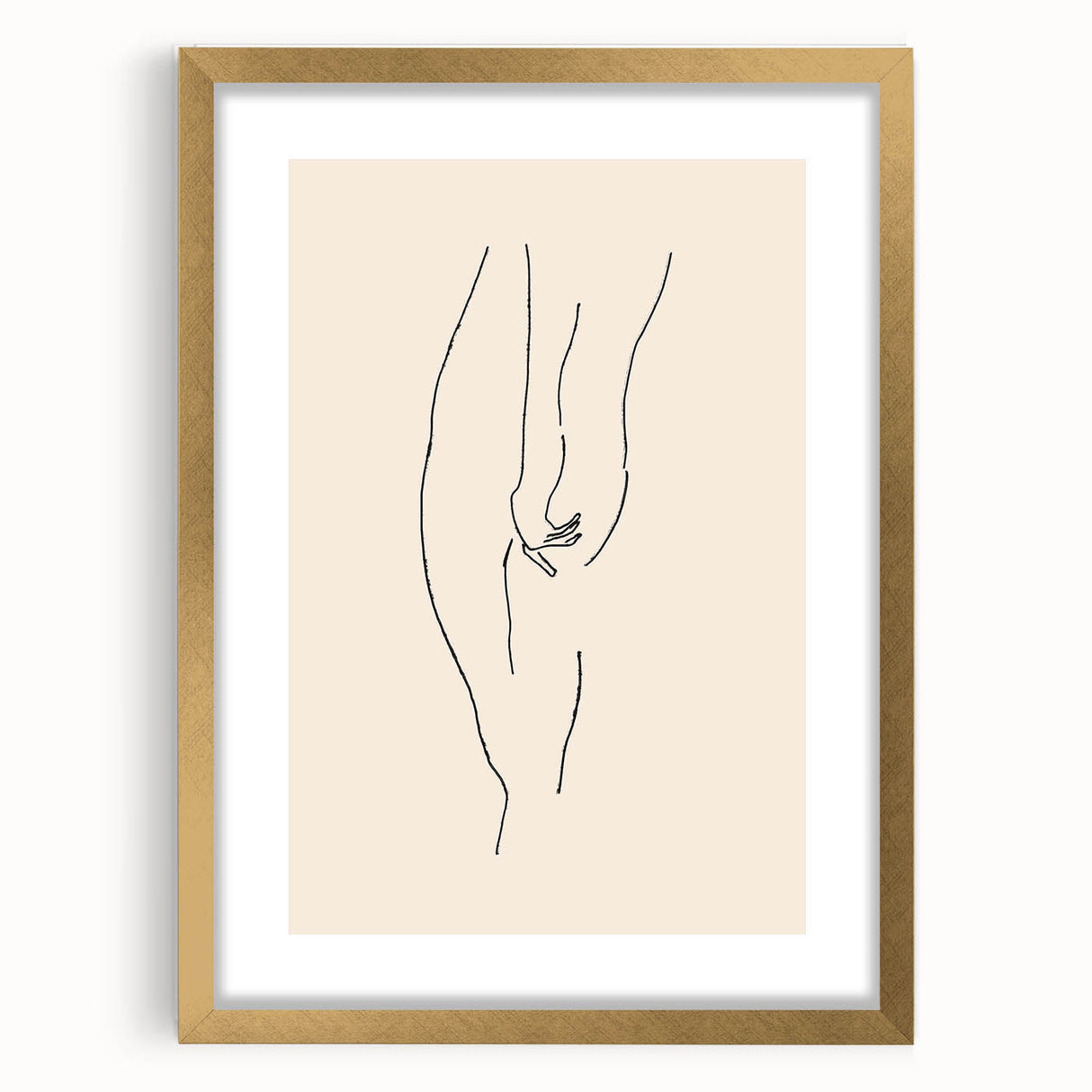 Framed abstract minimalist wall art print showcasing soft gold tones and geometric patterns, perfect for modern home decor.