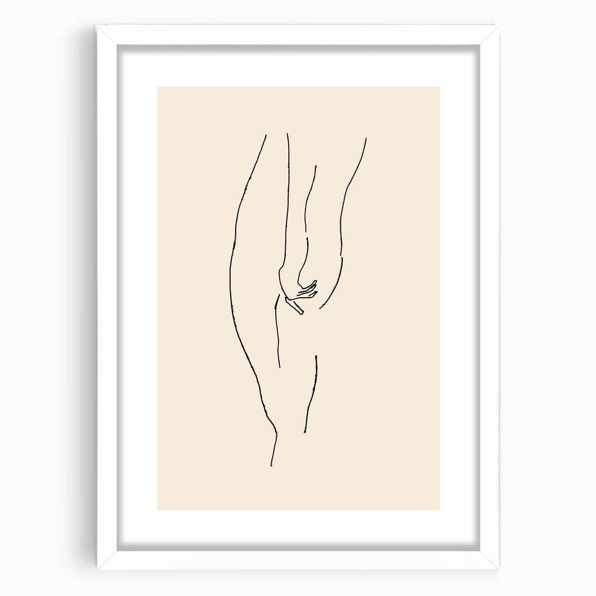 Framed abstract minimalist wall art design showcasing a soft color palette with geometric shapes, presented in a sleek white frame with matting.