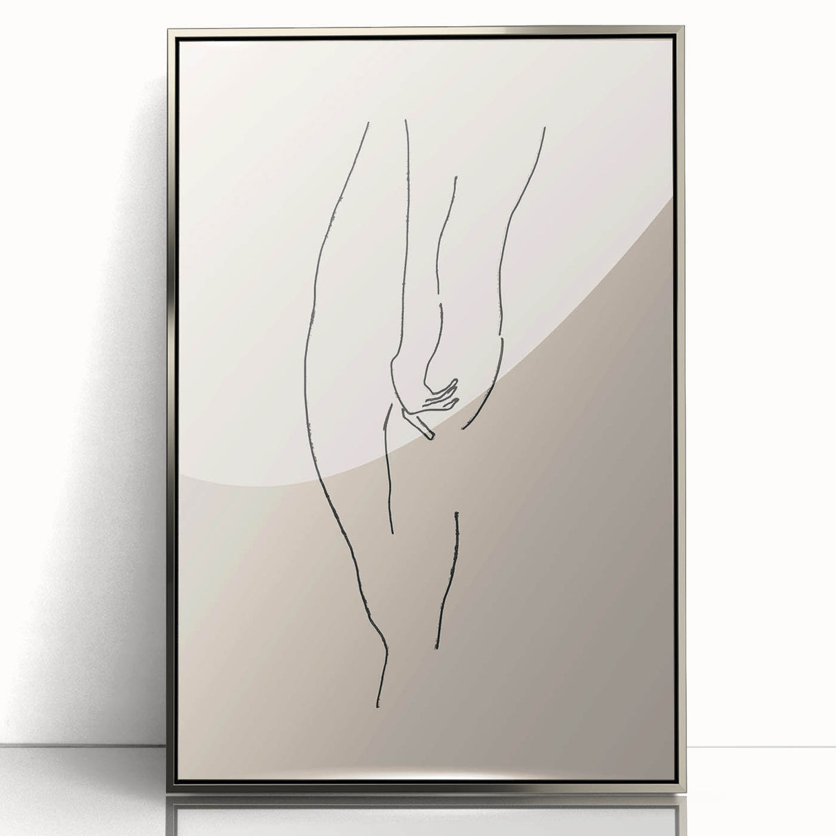 Framed abstract minimalist wall art design featuring a silver-acrylic finish, showcasing geometric shapes and a sleek modern aesthetic, ideal for contemporary decor.