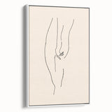 Framed abstract minimalist wall art featuring a geometric design in soft pastels, displayed in a sleek white frame, side view.