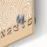 Close-up of an abstract minimalist wall art piece showcasing vibrant colors and geometric shapes, printed on acrylic glass for a modern aesthetic.