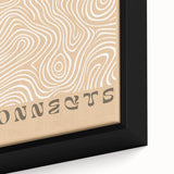 Close-up of framed abstract minimalist wall art collection, showcasing geometric patterns and soft color palette on canvas, perfect for modern decor.