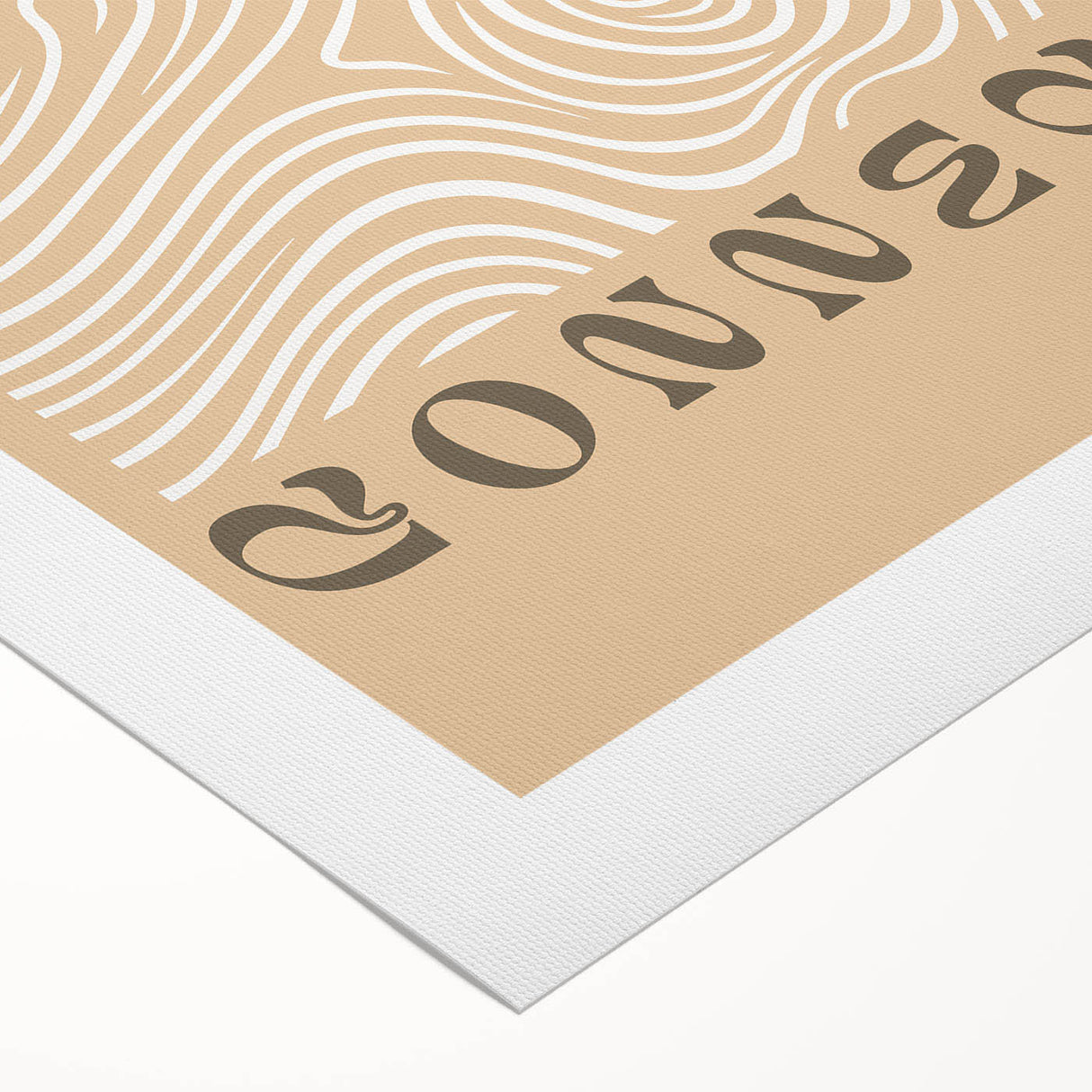 Abstract minimalist wall art design on rolled canvas showcasing fluid shapes and muted colors, ideal for modern home decor, packaged securely in a cardboard tube.