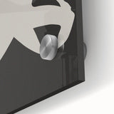 Close-up of an abstract minimalist wall art piece showcasing fluid shapes in soft pastel colors, printed on acrylic glass for a sleek modern look.