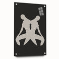 Abstract minimalist wall art collection displayed in acrylic glass, showcasing vibrant colors and geometric patterns, pinned elegantly to a wall.
