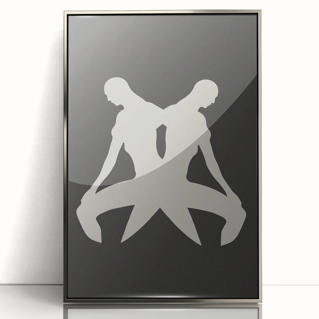 Framed minimalist wall art featuring abstract silver designs in an acrylic surface, showcasing modern elegance and sophistication for home decor.