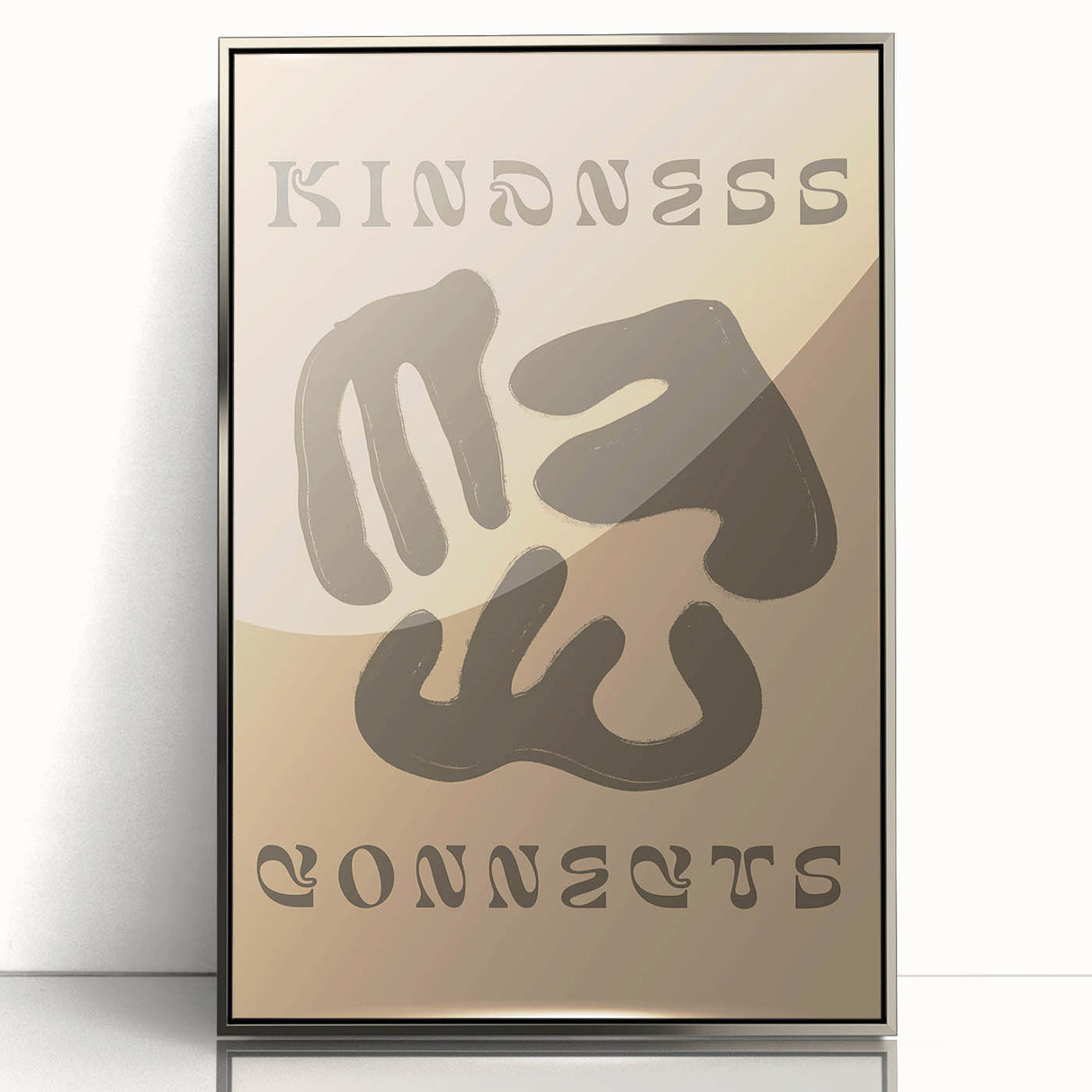 Framed abstract minimalist wall art design showcasing a sleek silver frame, featuring subtle geometric patterns and a contemporary aesthetic.