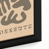 Close-up of framed abstract minimalist wall art featuring soft pastel colors and geometric shapes, ideal for modern home decor.