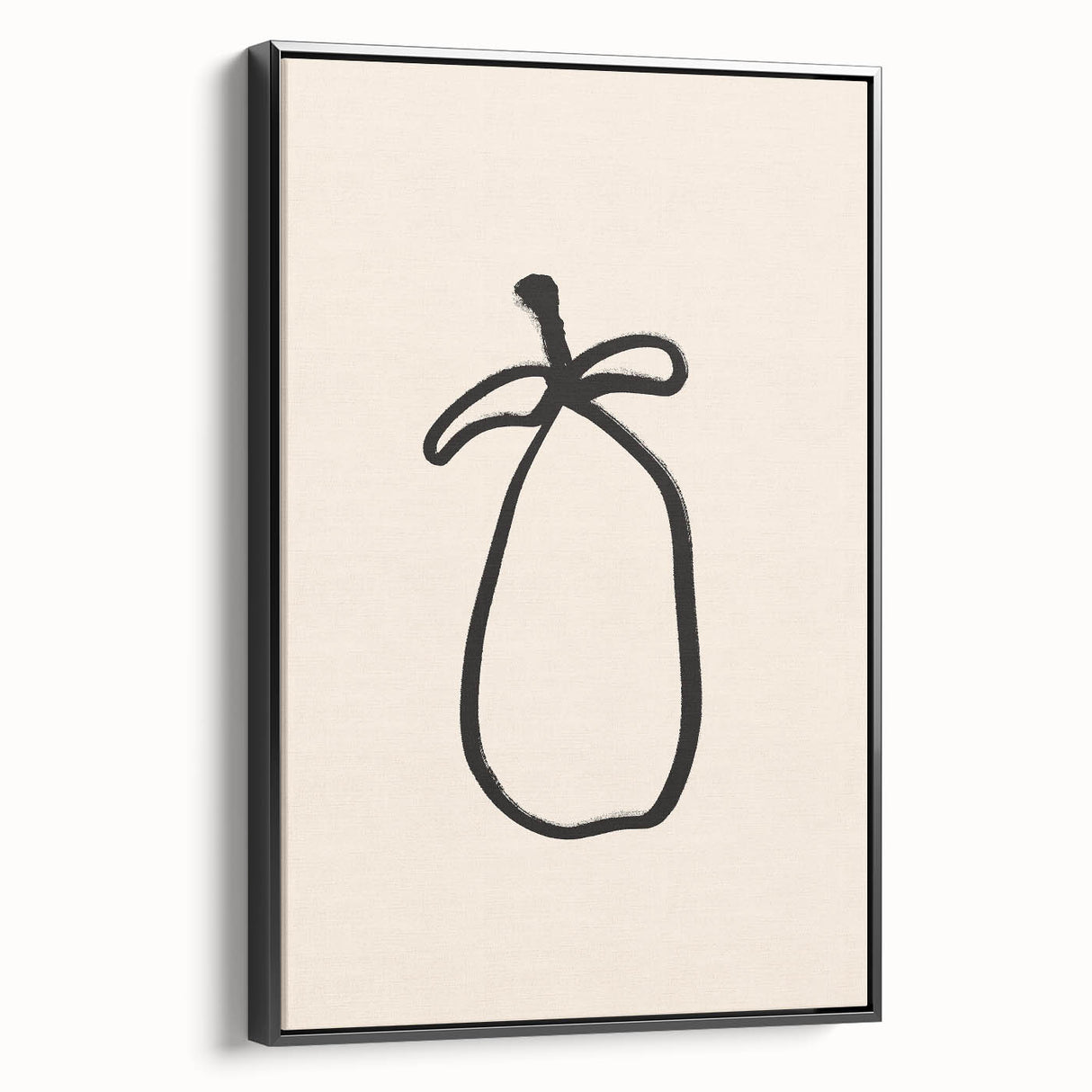 Framed abstract minimalist wall art featuring a black and white design, elegantly displayed from the side to showcase its depth and texture.