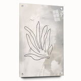 Abstract minimalist wall art piece displayed in a sleek acrylic frame, showcasing a subtle color palette and modern design elements, ideal for contemporary decor.