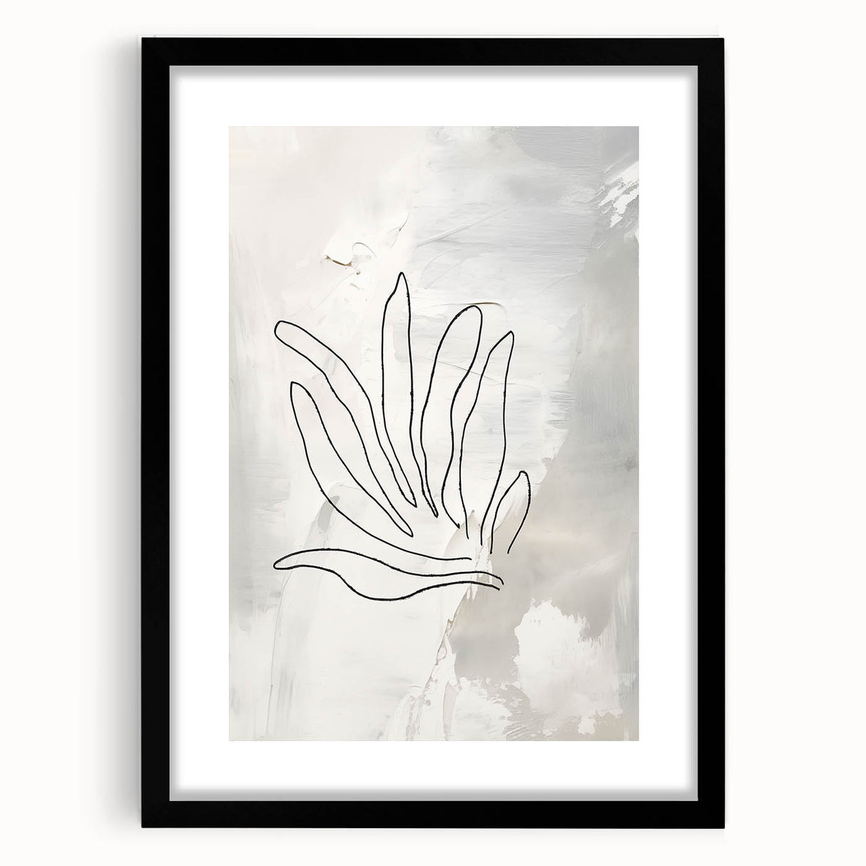 Minimalist abstract wall art framed in black, showcasing soft pastel colors and geometric shapes, perfect for modern home decor.