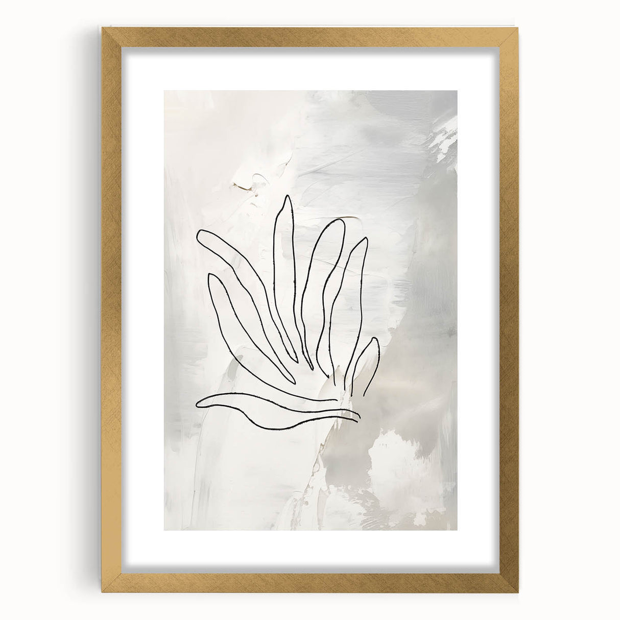 Framed abstract minimalist wall art collection showcasing a gold mat and sleek design, perfect for modern home decor enhancement.
