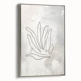 Framed abstract minimalist wall art design showcasing soft colors and geometric shapes, set against a sleek silver frame, ideal for modern decor.