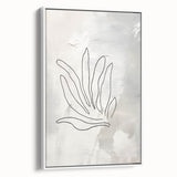 Framed minimalist wall art showcasing an abstract design in soft neutral tones, presented from a side view to highlight its elegance and texture.