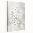 Abstract minimalist wall art collection displayed on stretched canvas, showcasing soft pastel colors and geometric shapes in a modern setting.