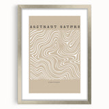 Framed abstract minimalist wall art design featuring soft colors and geometric shapes, elegantly displayed with a silver frame and mat.