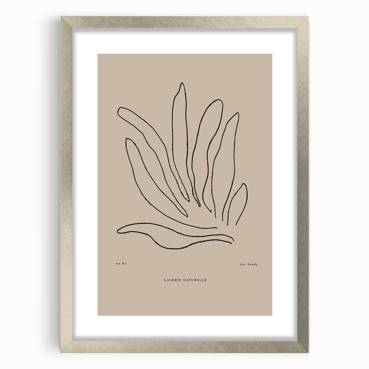 Framed abstract minimalist wall art design in silver, showcasing a contemporary geometric pattern with a sleek mat, perfect for modern decor.
