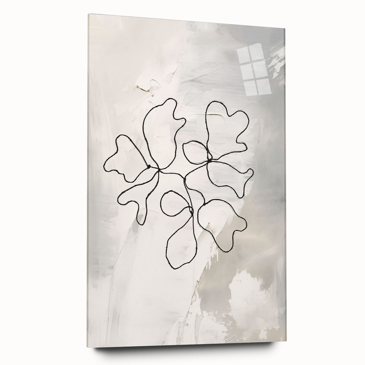 Abstract minimalist wall art design displayed in a sleek acrylic frame, showcasing subtle colors and geometric shapes, perfect for modern decor.