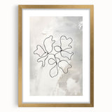 Framed abstract minimalist wall art with a gold finish, featuring geometric shapes and a sleek mat, perfect for modern decor.