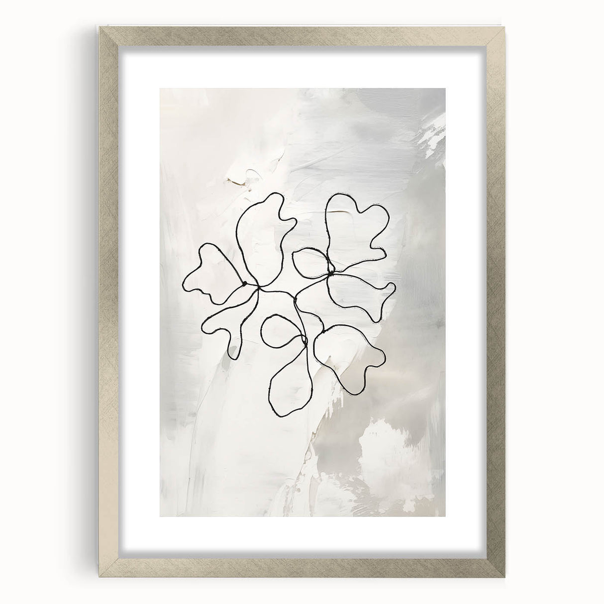Abstract minimalist wall art collection featuring a framed design with a silver front view, showcasing elegant lines and subtle textures for modern decor.