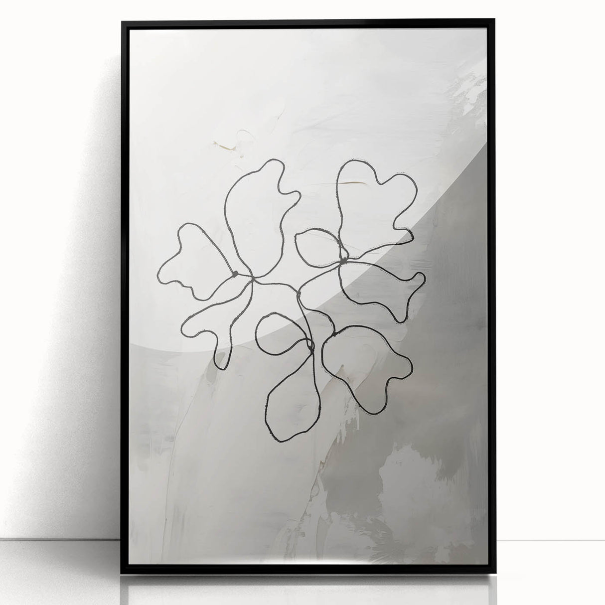 Framed abstract minimalist wall art design featuring soft earth tones and geometric shapes, ideal for modern decor in living spaces.