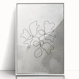 Framed minimalist abstract wall art design featuring soft pastel colors and geometric shapes, elegantly displayed with a white frame.