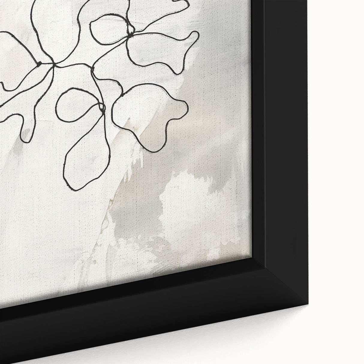 Close-up of a framed abstract minimalist wall art piece showcasing soft pastel colors and geometric shapes, perfect for modern decor.