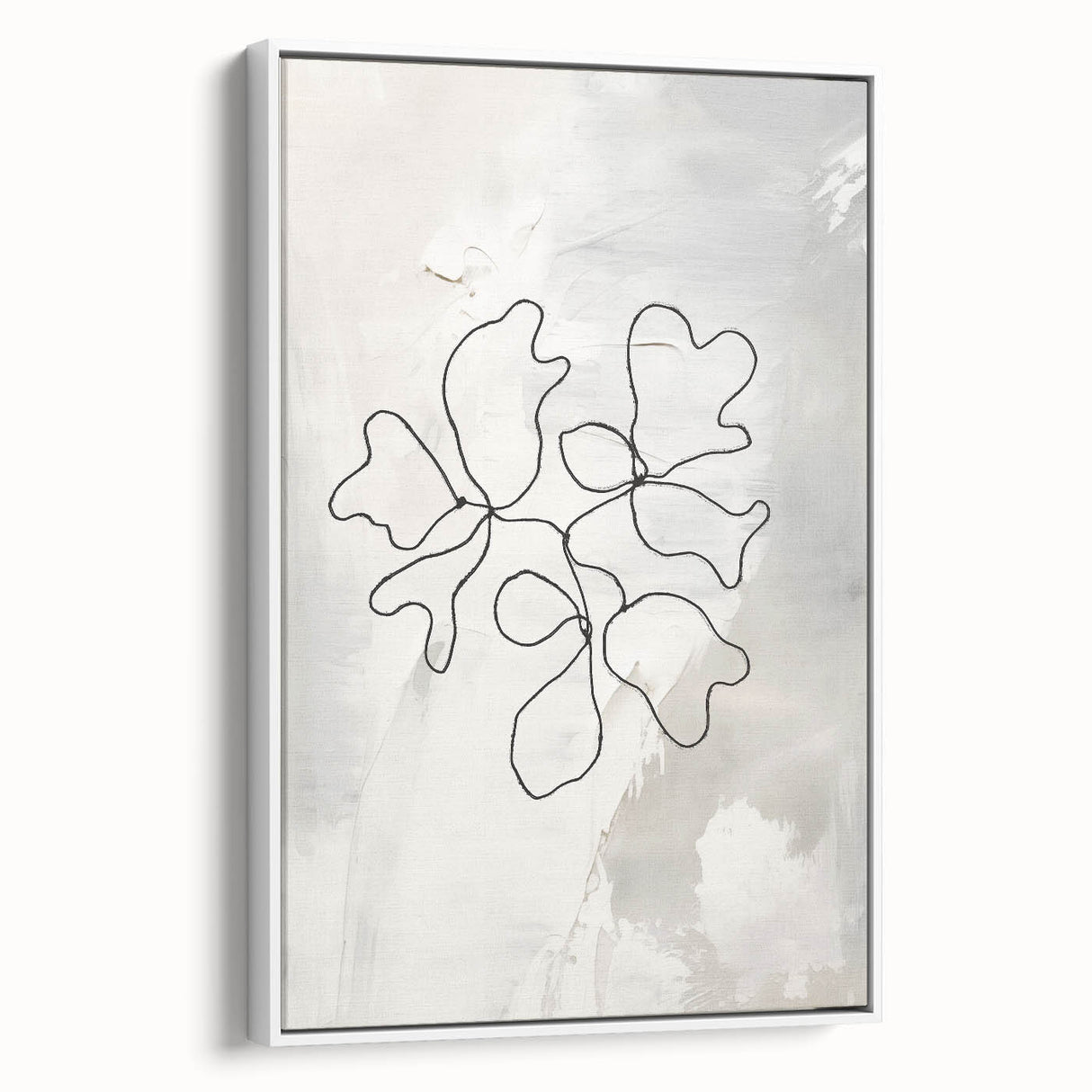 Framed abstract minimalist wall art showcasing a serene landscape design with soft pastel colors, displayed from a side view on a white background.