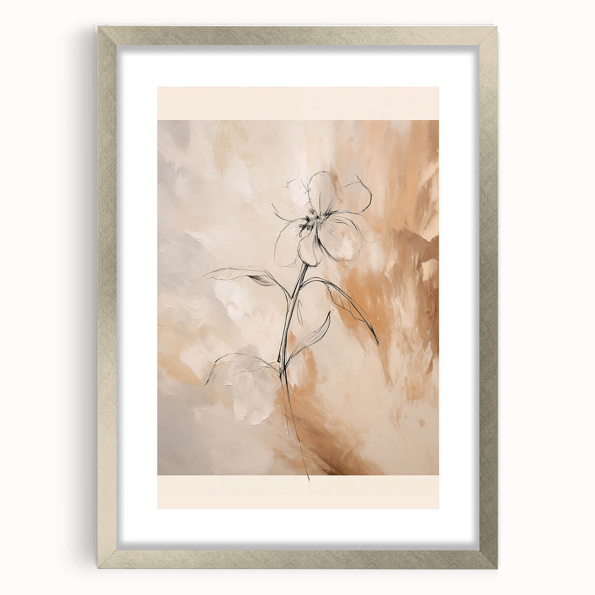 Abstract minimalist wall art design in a sleek silver frame, showcasing soft color gradients and geometric patterns, ideal for modern decor.