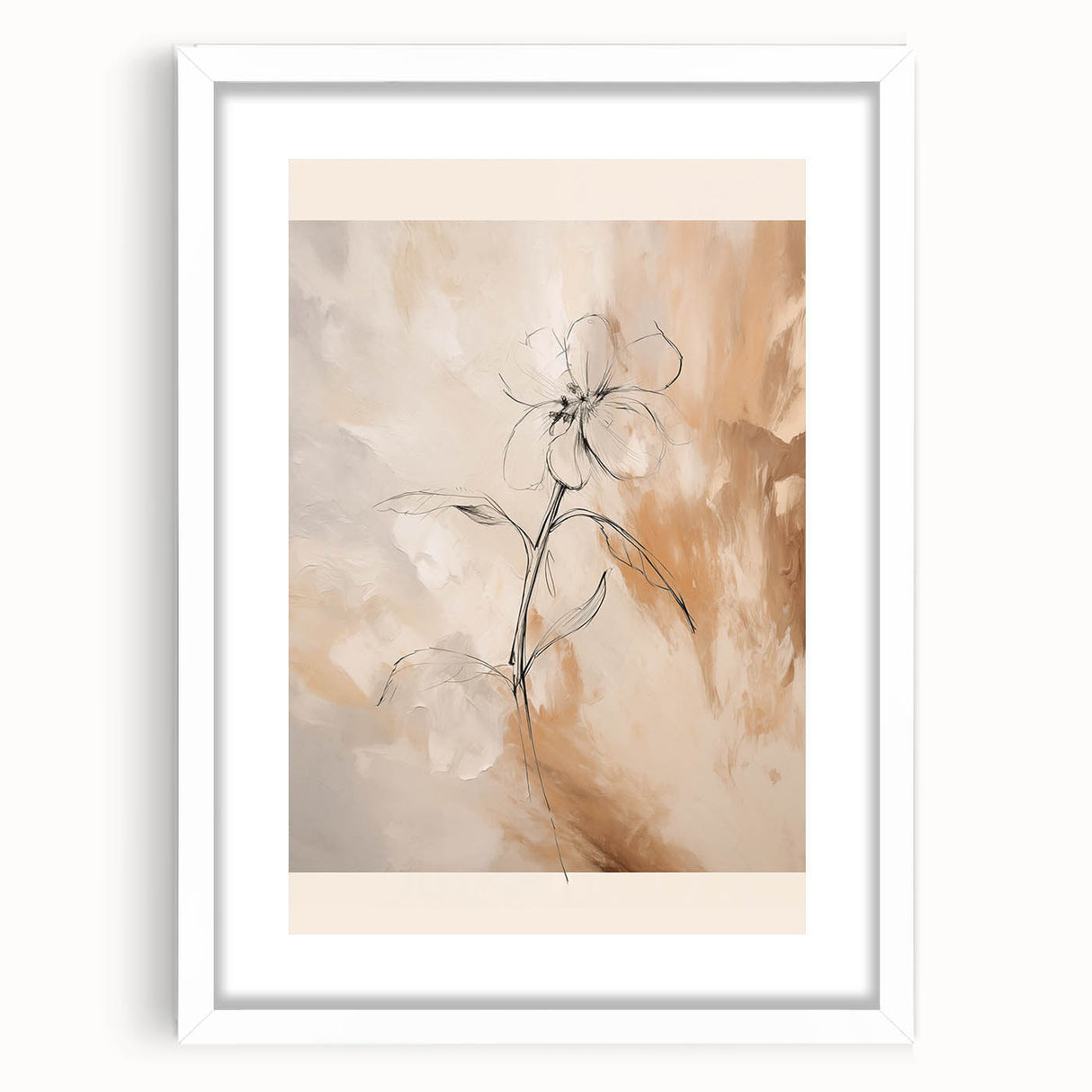 Framed abstract minimalist wall art collection featuring geometric shapes in soft pastel colors, elegantly presented with a white mat.