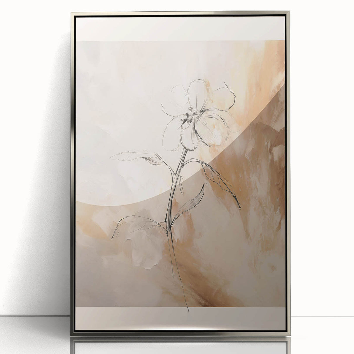 Framed minimalist wall art featuring an abstract design with soft gray and silver tones, ideal for modern home decor or office spaces.