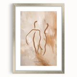 Framed abstract minimalist wall art design with a silver mat, showcasing modern geometric shapes and a sleek front view for contemporary decor.