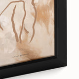 Close-up of an abstract minimalist framed canvas art piece showcasing soft muted colors and fluid shapes, perfect for modern decor.