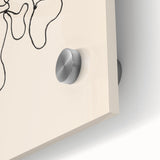 Close-up of an abstract minimalist wall art piece showcasing vibrant colors and geometric shapes, printed on acrylic glass, ideal for modern decor.