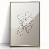 Framed abstract minimalist wall art with a gold-acrylic finish, showcasing elegant geometric shapes on a sleek white background for modern decor.
