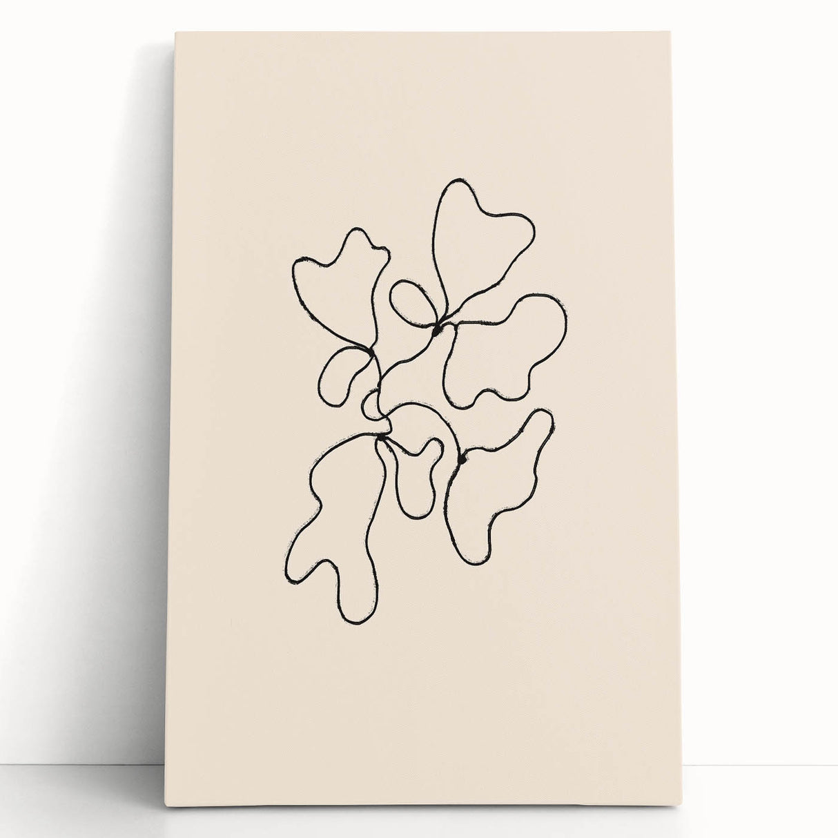 Abstract minimalist wall art collection on stretched canvas, featuring soft pastel colors and geometric shapes, perfect for modern decor.