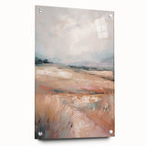 Abstract minimalist wall art displayed in a sleek acrylic frame, showcasing a contemporary design with muted colors and elegant pins.