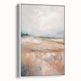 Framed abstract minimalist wall art in a sleek white frame, showcasing geometric shapes and soft color gradients, perfect for modern decor.