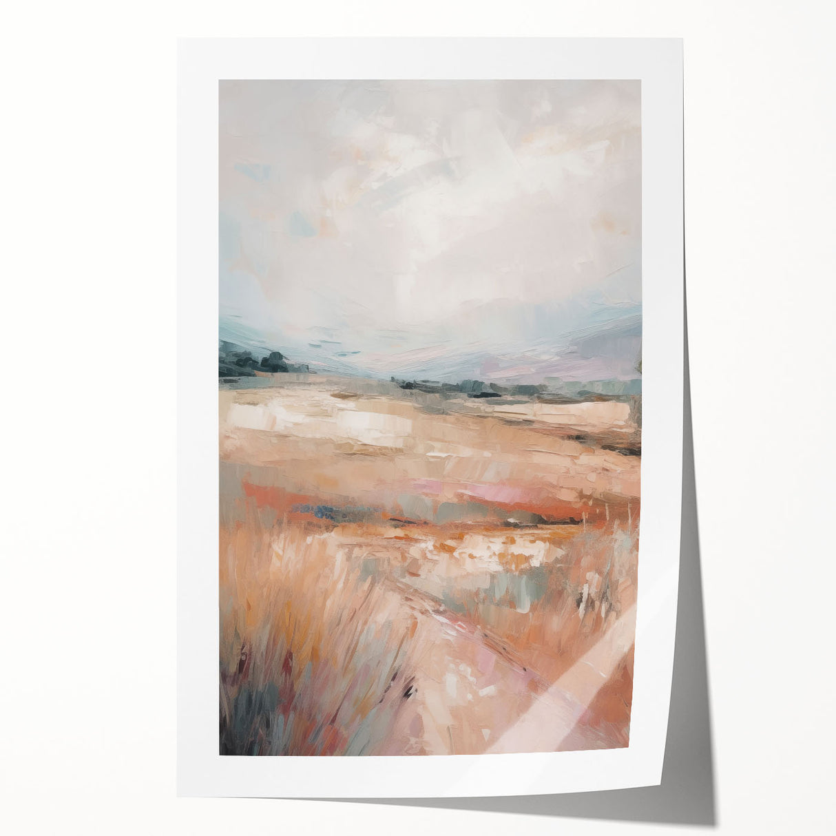 Abstract minimalist wall art print showcasing a vibrant blend of colors and geometric shapes, rolled for easy framing and display.